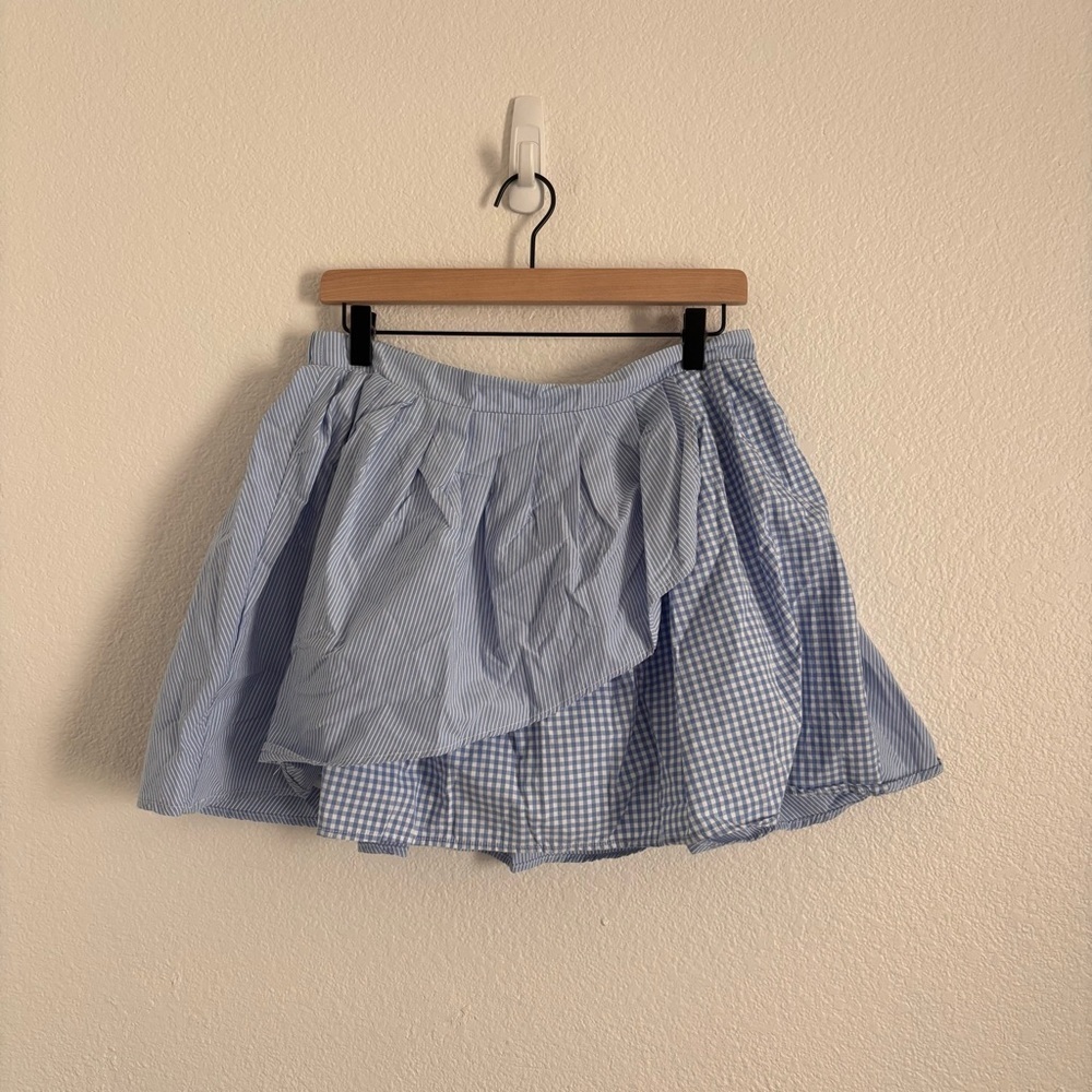 NWT American Eagle Women's Size Large Blue/White Striped Gingham Mini Skirt